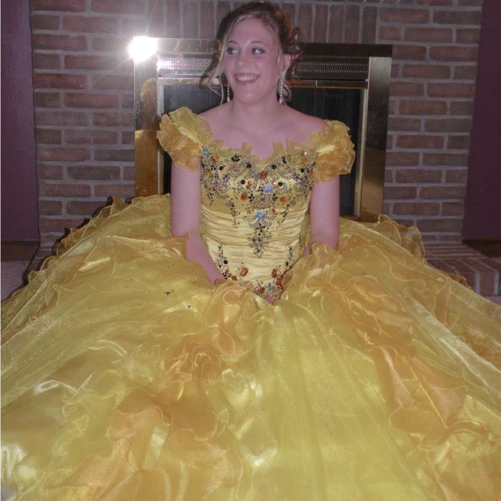 Uniquely Yours,Yellow Embellished Ballgown Prom Dress, corset back & OTS detail - Picture 1 of 8